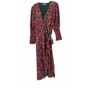 Glamorous Wrap Maxi Dress Floral Green Red Smocked Sz 10